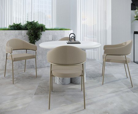 Jogo de Cadeiras de Jantar Olivia Tecido Corriente Champanhe | Westwing