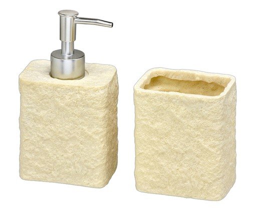 Jogo Porta-sabonete e Porta-escova para Banheiro Banoria Creme e Prata, beige | WestwingNow