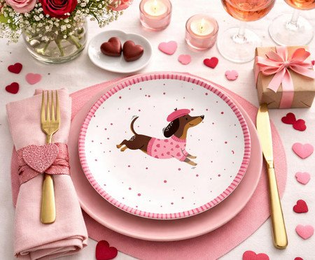 Jogo de Pratos para Sobremesa Love Is In The Air Rosa Claro | Westwing