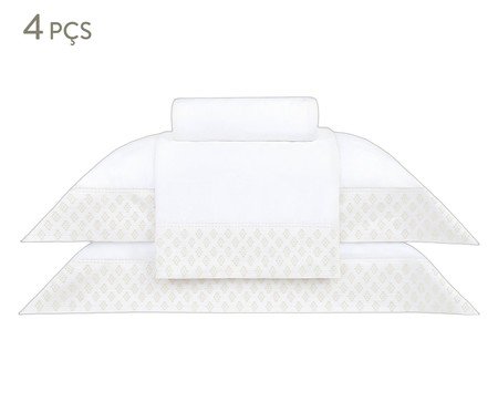 Jogo de Lençol Luxus Prisma Branco e Bege 400 Fios | Westwing