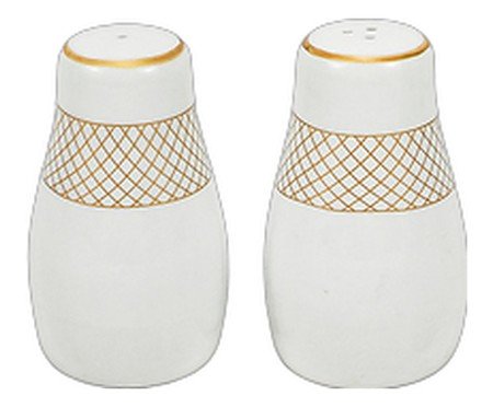 Jogo de Saleiro e Pimenteiro em Porcelana Regal Branco e Dourado | Westwing