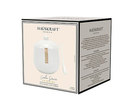 Açucareiro com Colher em Porcelana Lumie Branco e Dourado | Westwing