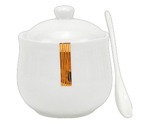 Açucareiro com Colher em Porcelana Lumie Branco e Dourado, white | WestwingNow