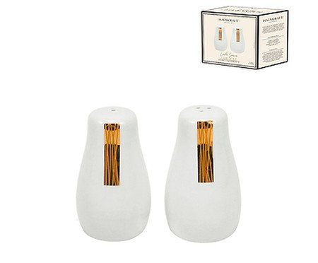 Jogo de Saleiro e Pimenteiro em Porcelana Lumie Branco e Dourado | Westwing