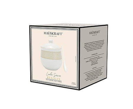 Açucareiro com Colher em Porcelana Regal Branco e Dourado | Westwing