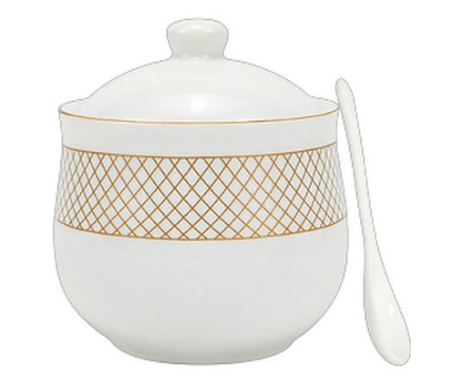 Açucareiro com Colher em Porcelana Regal Branco e Dourado, white | WestwingNow