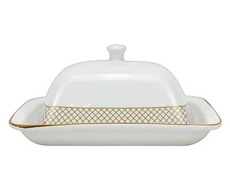 Manteigueira em Porceana Regal Branco e Dourado | Westwing