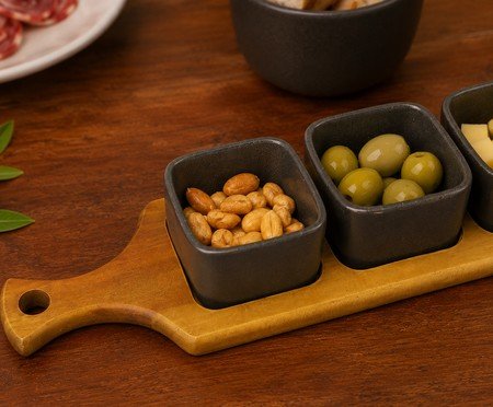 Jogo de Petisqueiras com Bandeja Esmeris Preto | Westwing