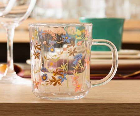 Jogo de Canecas Florescer Transparente e Florido | Westwing