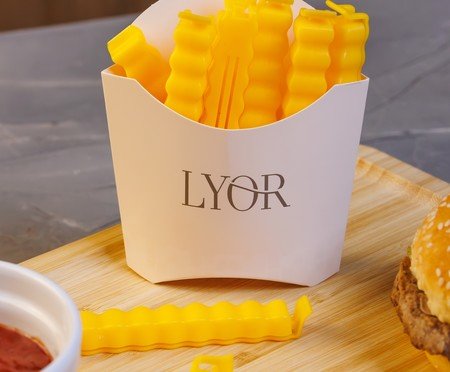 Jogo de Prendedores com Suporte French Fries Bege e Amarelo | Westwing