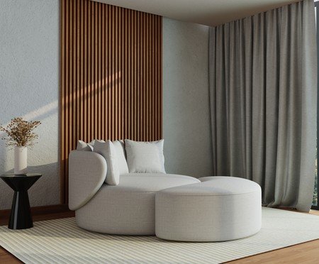 Chaise Luna com Puff Tecido Off White | Westwing