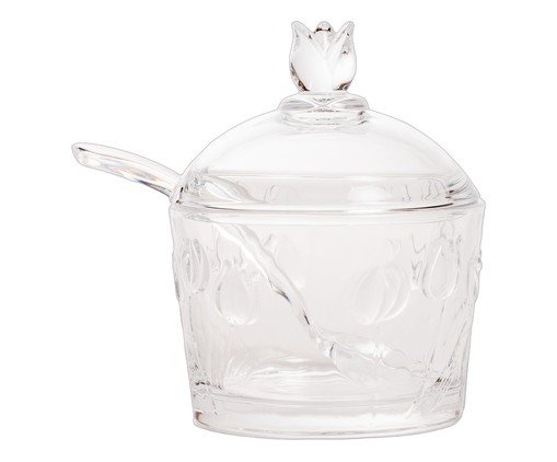 Açucareiro com Colher em Cristal Ecológico Tulipa, transparent | WestwingNow
