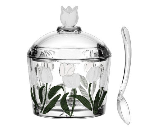 Açucareiro com Colher em Cristal Ecológico Tulipa Verde, transparent | WestwingNow