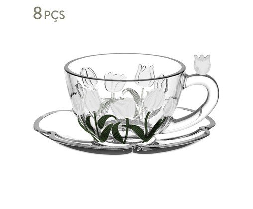 Jogo de Xícaras para Chá em Cristal Ecológico Tulipa Verde, transparent | WestwingNow