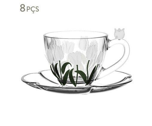 Jogo de Xícaras para Café em Cristal Ecológico Tulipa Verde, transparent | WestwingNow