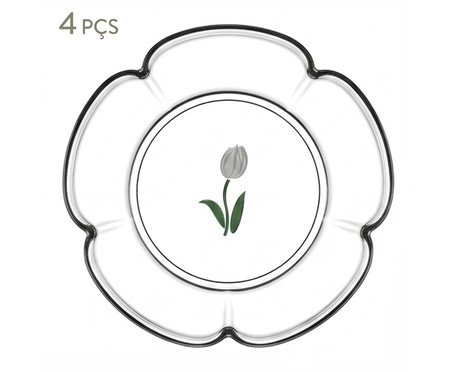Jogo de Pratos para Sobremesa em Cristal Ecológico Tulipa Verde | Westwing