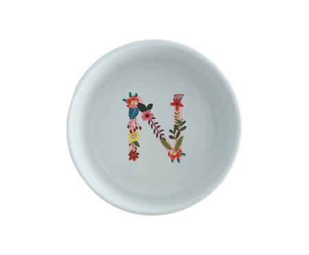 Comedouro Pet em Porcelana Monograma Floral - Letra 