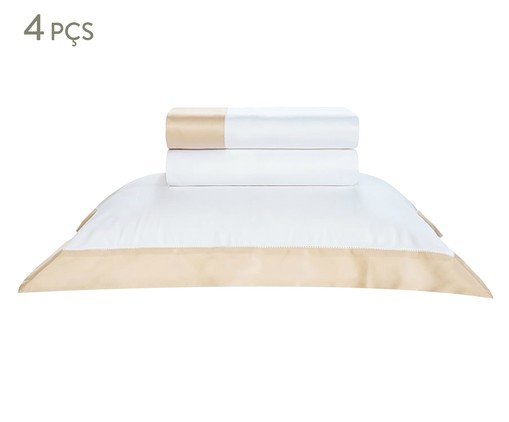 Jogo de Lençol San Carlo Branco e Bege - 600 Fios, Branco e Bege | WestwingNow