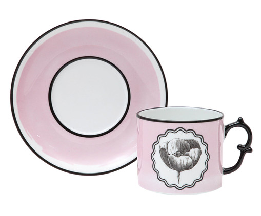 Xícara para Chá em Porcelana Herbariae, Rosa e Preto | WestwingNow