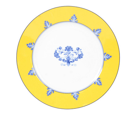 Prato para Sobremesa em Porcelana Castelo Branco - Azul e Amarelo