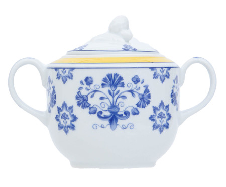 Açucareiro em Porcelana Castelo Branco - Azul e Amarelo