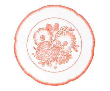 Prato Raso em Porcelana Coralina - Branco e Vermelho