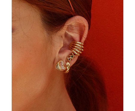 Brincos Ear Cuff Triângulos Coloridos Banho Ouro 18k | WestwingNow