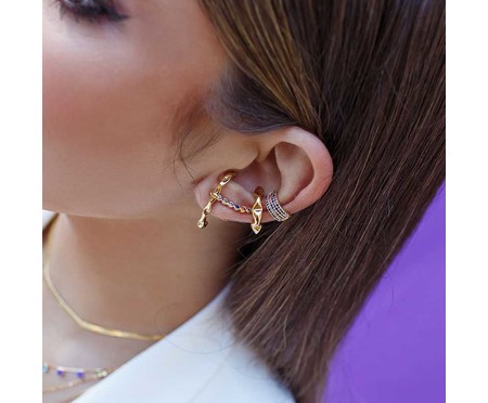 Brinco Ear Cuff Zircônias Coloridas Banho de Ouro 18k | WestwingNow