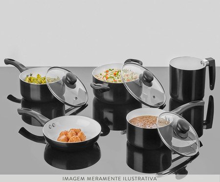 Jogo de Panelas Siree Preto - 05 Peças | Westwing