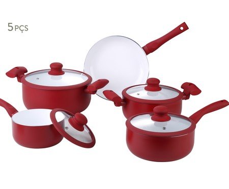 Jogo de Panelas de Indução em Alumínio Palazzo Vermelho - 05 Peças | Westwing