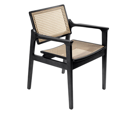 Cadeira com Braços em Madeira e Palha Kansas - Preta | WestwingNow
