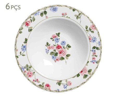 Jogo de Prato Fundo em Cerâmica Floral - Colorido