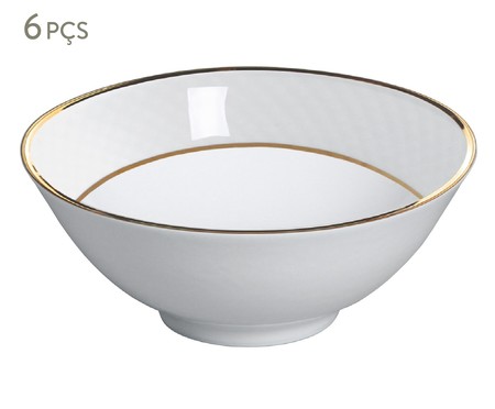 Jogo de Bowls em Cerâmica Daniela - Branco e Dourado