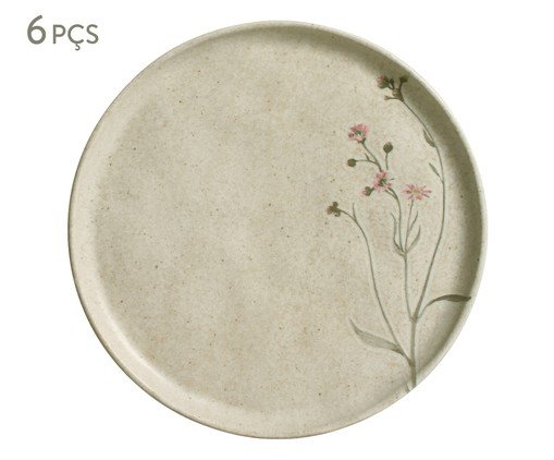 Jogo de Pratos para Sobremesa Bio Campestre Floral, Bege | WestwingNow