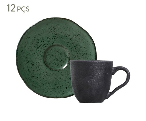 Jogo de Xícaras para Café Orgânico Stoneware Arauco, Verde e Preto | WestwingNow