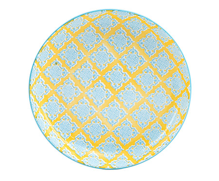 Prato Raso em Porcelana Bart - Amarelo e Azul | WestwingNow