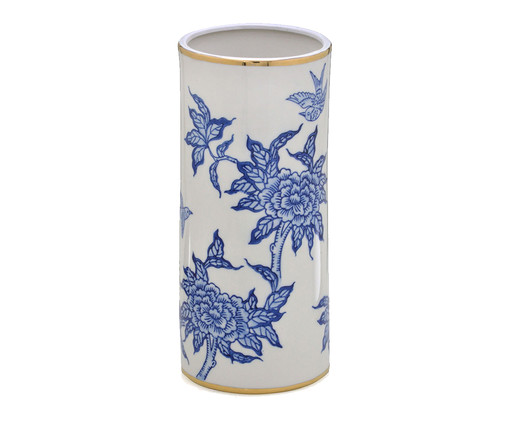 Vaso em Cerâmica Henrique -  Branco, Branco, Azul e Dourado | WestwingNow