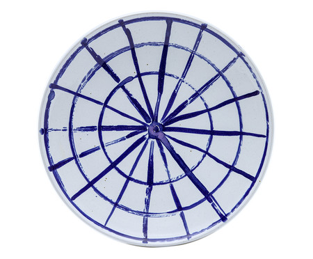Prato Raso Artesanal Grid - Branco e Azul Cobalto