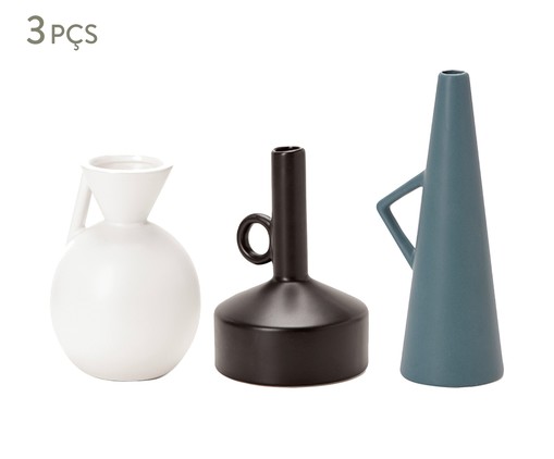 Jogo de Vasos em Cerâmica Rufca, Branco, Preto,Azul | WestwingNow