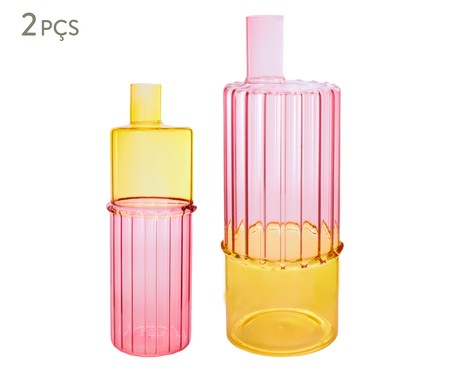 Jogo de Vasos em Vidro Bicolor Annya - Amarelo e Rosa | WestwingNow