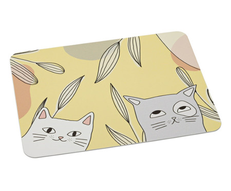 Jogo de Comedouro em Porcelana e Tapetinho Cute Cats - Amarelo | WestwingNow
