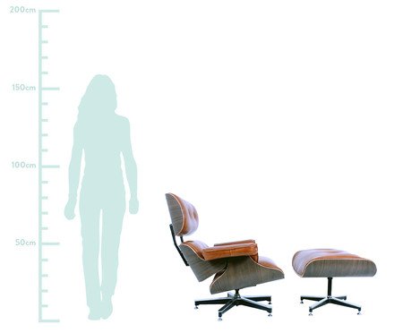 Poltrona e Pufe em Couro Charles Eames - Caramelo e Imbuia | Westwing