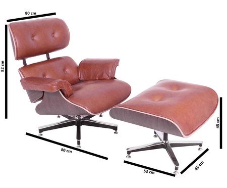 Poltrona e Pufe em Couro Charles Eames - Caramelo e Imbuia | Westwing