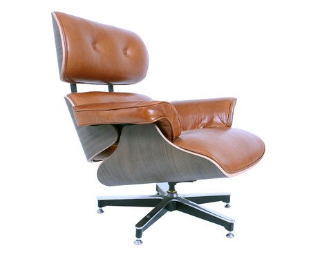 Poltrona e Pufe em Couro Charles Eames - Caramelo e Imbuia | Westwing