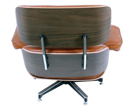 Poltrona e Pufe em Couro Charles Eames - Caramelo e Imbuia | Westwing