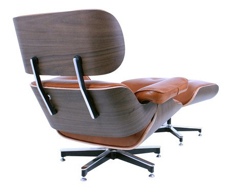 Poltrona e Pufe em Couro Charles Eames - Caramelo e Imbuia | Westwing