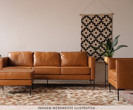 Sofá 3 lugares em Couro Ettore Caramelo | Westwing