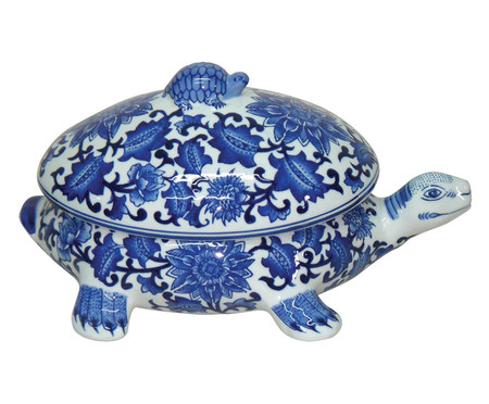 Pote em Porcelana Tartaruga - Azul e Branco