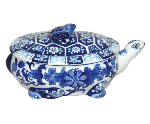 Pote em Porcelana Tortuga - Azul e Branco, Branco, Colorido | WestwingNow