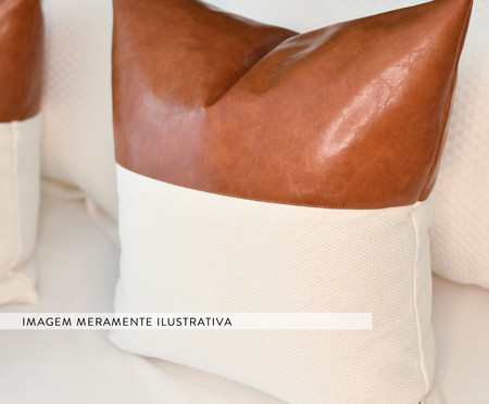 Almofada em Linho e Couro Premium Collection - Off White e Acobreada | WestwingNow